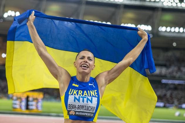 World Athletics Championships Budapest 23; Hungary, 25.08.2023 Maryna BEKH-ROMANCHUK of UKRAINE (UKR) celebrates after winning the silver medal in the triple jump at the World Athletics Championships Budapest 23 in Budapest, on Friday, August 25, 2023 *** World Athletics Championships Budapest 23 Hungary, 25 08 2023 Maryna BEKH ROMANCHUK of UKRAINE UKR celebrates after winning the silver medal in the triple jump at the World Athletics Championships Budapest 23 in Budapest, on Friday, August 25, 2023 Copyright: xBEAUTIFULxSPORTS OlafxRellischx