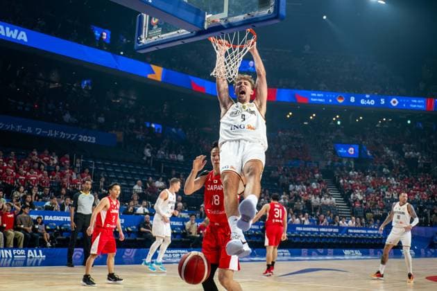Basketball Okinawa 25 08 2023 FIBA Basketball World Cup 2023 World Cup Men Preliminary Round Germany GER Japan JPN Franz Wagner Germany, No 09 Cheering