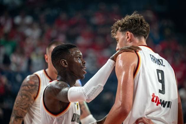 Basketball Okinawa 25 08 2023 FIBA Basketball World Cup 2023 Mens World Cup Preliminary Round Germany GER Japan JPN Dennis Schröder Schroeder Germany, No 17 Schröder Schroder Franz Wagner Germany, No 09