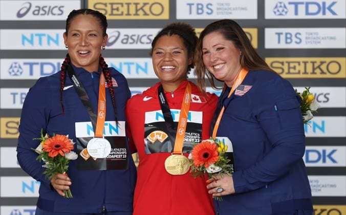 Athletics, World Championships in Budapest, Award Ceremony Womens Hammer Throw