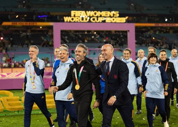 Sydney, Australia, August 20th 2023: Head Coach of Spain Jorge Vilda and Luis Rubiales are seen after the FIFA Womens World Cup 2023 final football match between Spain and England at Stadium Australia in Sydney, Australia. (Ane Frosaker SPP) Copyright: xAnexFrosakerx xSPPx spp-en-AnFrSp-_F_10235