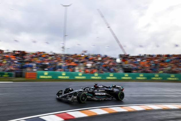 63 RUSSELL George (gbr), Mercedes AMG F1 Team W14, action during the 2023 Formula 1 Heineken Dutch Grand Prix, 13th round of the 2023 Formula One World Championship, WM, Weltmeisterschaft from August 25 to 28, 2023 on the Zandvoort Circuit, in Zandvoort, Netherlands - F1 - DUTCH GRAND PRIX 2023 DPPI Panoramic  00123030_GRL_11292