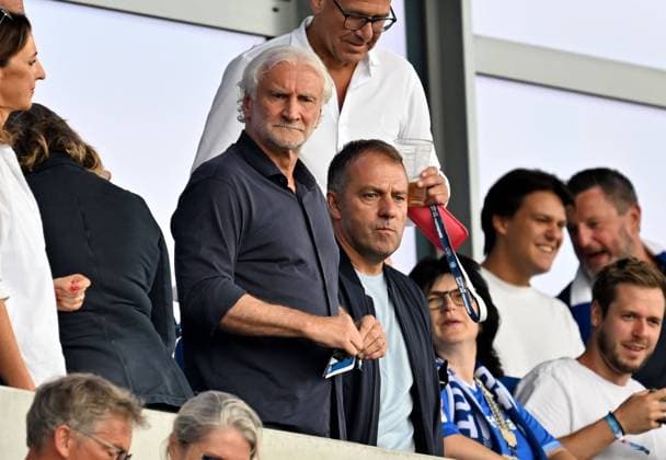 26 08 2023, xfux, Fussball 1 Bundesliga, SV Darmstadt 98 1 FC Union Berlin, emonline, emspor, v l Sportdirektor Rudolf Rudi Voeller Völler DFB Deutsche Fussball Nationalmannschaft Deutschland , Coach Hans Dieter Hansi Flick German National Football Team DFB DFL DFB REGULATIONS PROHIBIT ANY USE OF PHOTOGRAPHS as IMAGE SEQUENCES and or QUASI VIDEO Licensing of the photographic work to SV Darmstadt 1898 e V and subsidiaries is not permitted NO release of or sale to SV Darmstadt 1898 e V Darmstadt