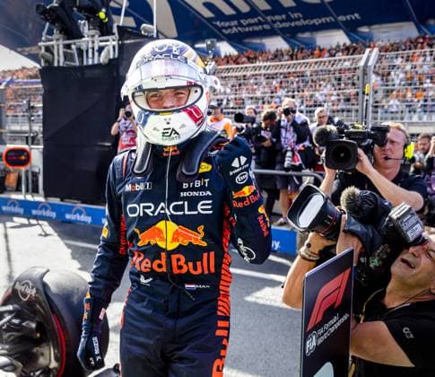 ZANDVOORT - Max Verstappen (Red Bull Racing) reacts after completing qualifying ahead of the F1 Grand Prix of the Netherlands at Circuit Zandvoort on August 26, 2023 in Zandvoort, Netherlands. ANP SEM VAN DER WAL F1 Grand Prix of The Netherlands 2023 24 xVIxANPxSportx xxANPxIVx 476349911 originalFilename: 476349911.jpg