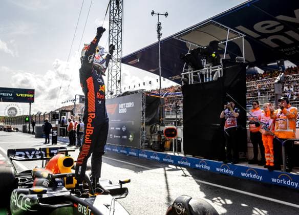ZANDVOORT - Max Verstappen (Red Bull Racing) reacts after completing qualifying ahead of the F1 Grand Prix of the Netherlands at Circuit Zandvoort on August 26, 2023 in Zandvoort, Netherlands. ANP SEM VAN DER WAL F1 Grand Prix of The Netherlands 2023 24 xVIxANPxSportx xxANPxIVx 476350398 originalFilename: 476350398.jpg
