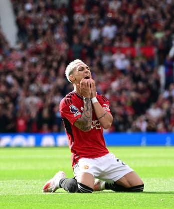 Mandatory Credit: Photo by Greig Cowie Shutterstock (14067993be) Antony of Manchester United, ManU looks dejected after missing a chance to score Manchester United v Nottingham Forest, Premier League, Football, Old Trafford, Manchester, UK - 26 Aug 2023 EDITORIAL USE ONLY No use with unauthorised audio, video, data, fixture lists, club league logos or live services. Online in-match use limited to 120 images, no video emulation. No use in betting, games or single club league player publications. Manchester United v Nottingham Forest, Premier League, Football, Old Trafford, Manchester, UK - 26 Aug 2023 EDITORIAL USE ONLY No use with unauthorised audio, video, data, fixture lists, club league logos or live services. Online in-match use limited to 120 images, no video emulation. No use in betting, games or single club league player publications.  Copyright: xGreigxCowie Shutterstockx 14067993be