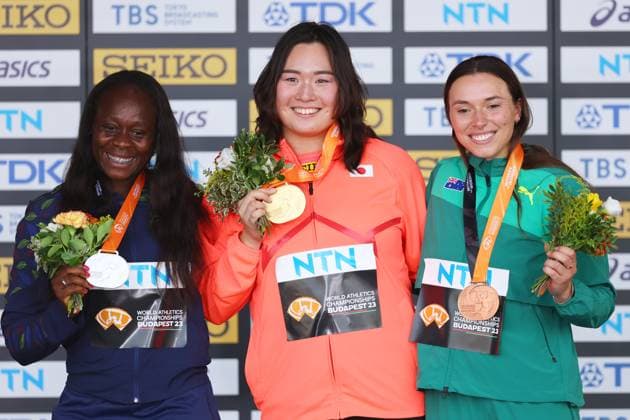 Sport Bilder des Tages (L to R) Flor Denis Ruiz Hurtado (COL), Haruka Kitaguchi (JPN), Mackenzie Little (AUS), AUGUST 26, 2023 - Athletics : World Athletics Championships Budapest 2023 Women s Javelin Throw Medal Ceremony at National Athletics Centre, Budapest, Hungary. Noxthirdxpartyxsales  (227282527)
