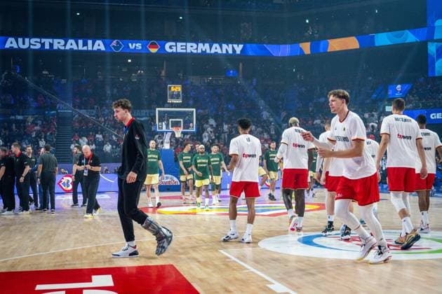 Basketball Okinawa 27 08 2023 FIBA Basketball World Cup 2023 Mens World Cup Preliminary Round Australia AUS Germany GER Franz Wagner Germany, No 09 injured Moritz Wagner Germany, No 13