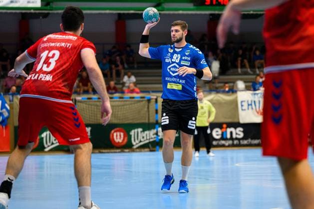 Aue, 26 August 2023 DHB Cup 23 24 EHV Aue SG BBM Bietigheim Jan Blecha EHV Aue Lössnitz Erzgebirgshalle Germany