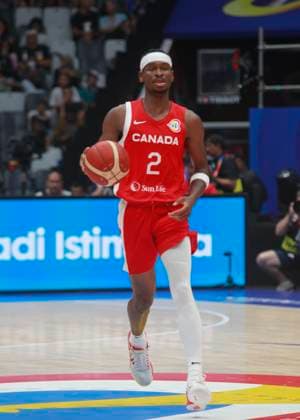 JAKARTA, INDONESIA AUGUST 27: Shai Gilgeous-Alexander of Canada after shoot on Canada vs Lebanon game during 2023 FIBA Basketball World Cup in Jakarta, Indonesia on August 27, 2023. The 2023 FIBA Basketball World Cup will held on August 25 until September 10, 2023 in Jakarta - Indonesia, Manila - Philipines dan Okinawa Japan. BASKET BALL: Canada vs Liban - Jakarta - Coupe du Monde FIBA - 26 08 2023 YuliSeperi Panoramic 