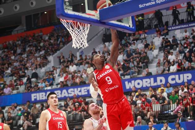JAKARTA, INDONESIA AUGUST 27: RJ Barret (L) of Canada lay up shoot on Canada vs Lebanon game during 2023 FIBA Basketball World Cup in Jakarta, Indonesia on August 27, 2023. The 2023 FIBA Basketball World Cup will held on August 25 until September 10, 2023 in Jakarta - Indonesia, Manila - Philipines dan Okinawa Japan. BASKET BALL: Canada vs Liban - Jakarta - Coupe du Monde FIBA - 26 08 2023 YuliSeperi Panoramic 