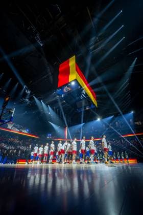 Basketball Okinawa 27 08 2023 FIBA Basketball World Cup 2023 Mens World Cup Preliminary Round Australia AUS Germany GER Team Presentation Germany German National Team During National Anthem Okinawa Arena Sports Venue