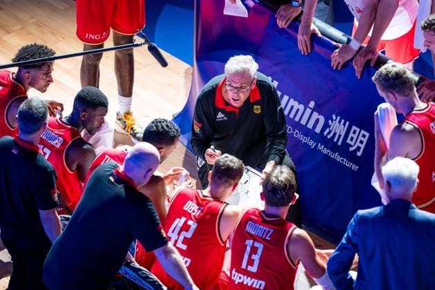 Basketball Okinawa 27 08 2023 FIBA Basketball World Cup 2023 World Cup Men Preliminary Round Australia AUS Germany GER time out Gordon Herbert Germany, national coach and other