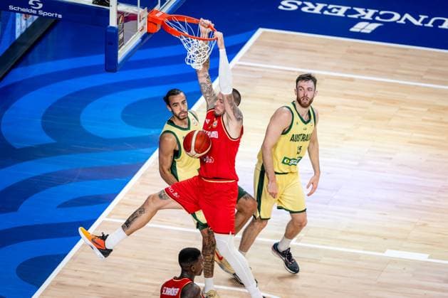 Basketball Okinawa 27 08 2023 FIBA Basketball World Cup 2023 Mens World Cup Preliminary Round Australia AUS Germany GER Daniel Theis Germany, No 10 XAVIER COOKS Australia, No 09 NICK KAY Australia, No 15
