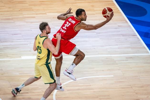 Basketball Okinawa 27 08 2023 FIBA Basketball World Cup 2023 Mens World Cup Preliminary Round Australia AUS Germany GER Johannes Thiemann Germany, No 32 NICK KAY Australia, No 15