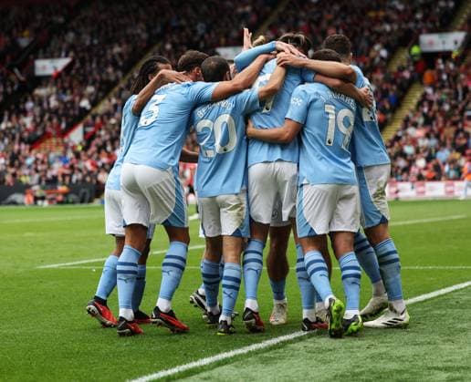 Sheffield United v Manchester City Premier League Erling Haland of Manchester City celebrates scoring the first goal for his team with his team mates during the Premier League match at Bramall Lane, Sheffield Copyright: xAndyxSumnerx FIL-18889-0056 UK Newspapers OUT
