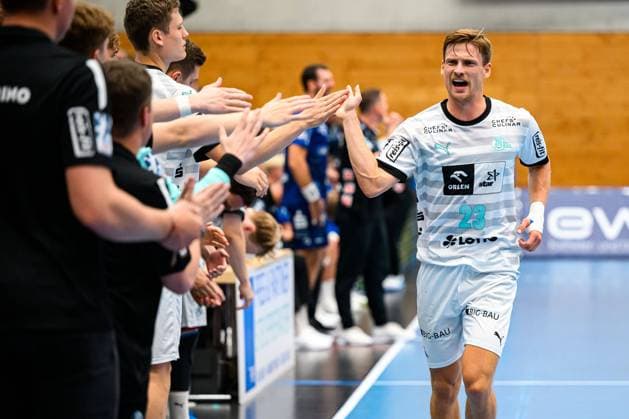 Balingen, 27 August 2023 HBL 23 24 HBW Balingen THW Kiel Rune Dahmke THW Kiel Balingen Sparkassen Arena Baden Württemberg Germany