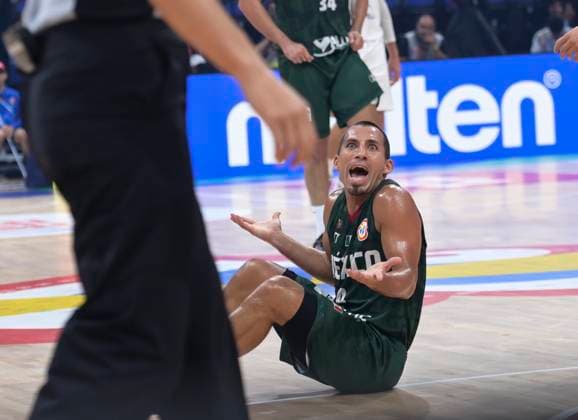 (230827) -- MANILA, Aug. 27, 2023 -- Paul Stoll of Mexico reacts during the Group D match between Mexico and Lithuania at the 2023 FIBA World Cup in Manila, the Philippines, on Aug. 27, 2023. He Changshan) (SP)THE PHILIPPINES-MANILA-BASKETBALL-FIBA WORLD CUP-GROUP D-LTU VS MEX HexZhangshan 