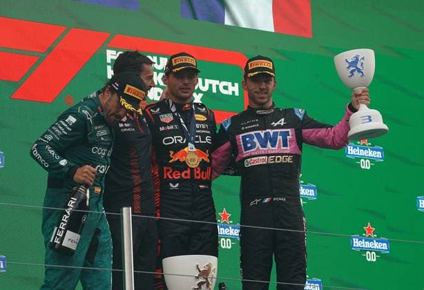 FORMULA 1 HEINEKEN DUTCH GRAND PRIX 2023 27 08 2023, Circuit Park Zandvoort, Zandvoort, FORMULA 1 HEINEKEN DUTCH GRAND PRIX 2023 , in picture winner Max Verstappen NLD , Oracle Red Bull Racing, 2 place for Fernando Alonso ESP , Aston Martin Aramco Cognizant Formula One Team, 3 place for Pierre Gasly FRA , BWT Alpine F1 Team nordphotoxGmbHx xBratic nph00250