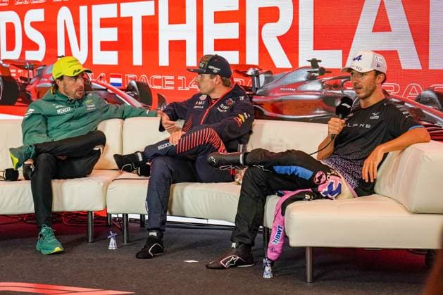 FORMULA 1 DUTCH GRAND PRIX 2023 Pierre Gasly 10 (FRA), Alpine A523, Max Verstappen 1 (NED), HONDA Red Bull Racing RB19, Fernando Alonso 14 (SPA), Aston Martin AMR-23 press conference, PK, Pressekonferenz during the FORMULA 1 HEINEKEN DUTCH GRAND PRIX 2023 at CM.com Circuit Zandvoort, Netherlands on 27 August 2023 Editorial Use Only Copyright: xIMAGO EveryxSecondxMediax ESM-0790-0026