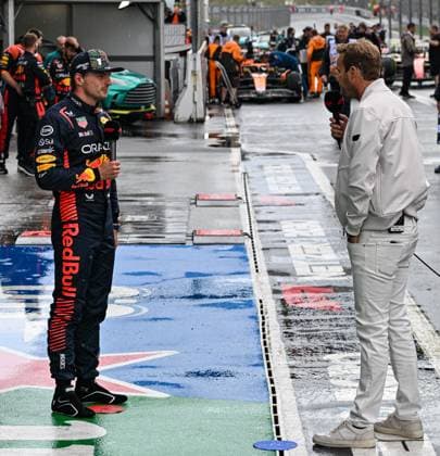 27th August 2023; Circuit Zandvoort, Zandvoort, North Holland, Netherlands; Formula 1 Heineken Dutch Grand Prix 2023; Race Day; Max Verstappen (NED) is interviewed after his win  ActionPlus12547867 GodfreyxPitt