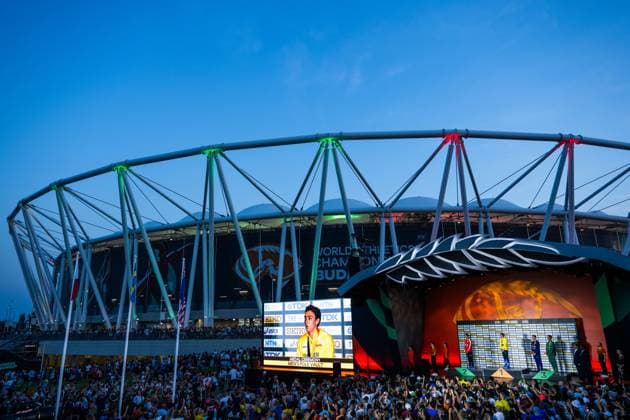 230827 Armand Duplantis of Sweden during the medal ceremony during day 9 of the 2023 World Athletics Championships on August 27, 2023 in Budapest Photo Joel Marklund BILDBYRAN kod JM JM0526 bbeng friidrott athletics friidrett 2023 world athletics championships world athletics championships budapest23 friidrotts vm friidretts vm vm  Copyright: JOELxMARKLUND BB230827JM003