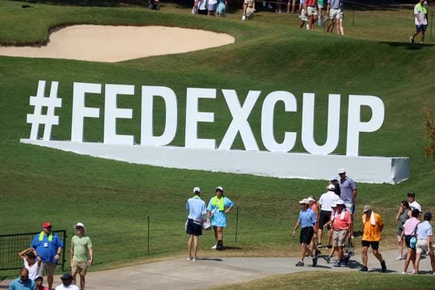ATLANTA, GA - AUGUST 27: A general view of FedEx Cup signage during the final round of the 2023 Tour Championship on August 27, 2023 at East Lake Golf Club in Atlanta, Georgia. (Photo by Michael Wade Icon Sportswire) GOLF: AUG 27 PGA, Golf Herren - TOUR Championship EDITORIAL USE ONLY Icon23082701