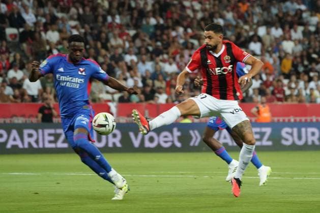 Morgan Sanson (OGC Nice) - Sinaly Diomande (Lyon) FOOTBALL : OGC Nice vs Lyon - Ligue 1 Uber Eats - Nice - 027 08 2023 NorbertScanella Panoramic 