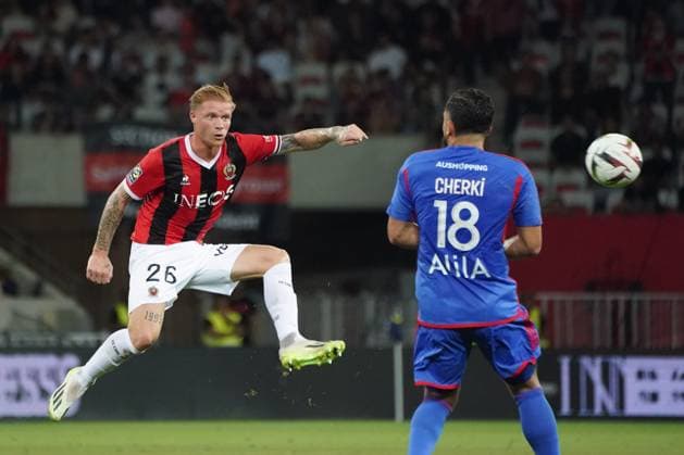 Melvin Bard (OGC Nice) - Rayan Cherki (Lyon) FOOTBALL : OGC Nice vs Lyon - Ligue 1 Uber Eats - Nice - 027 08 2023 NorbertScanella Panoramic 