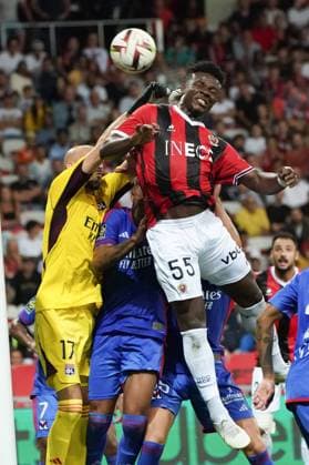 Youssouf Ndayishimiye (OGC Nice) - Remy Riou (Lyon) FOOTBALL : OGC Nice vs Lyon - Ligue 1 Uber Eats - Nice - 027 08 2023 NorbertScanella Panoramic 