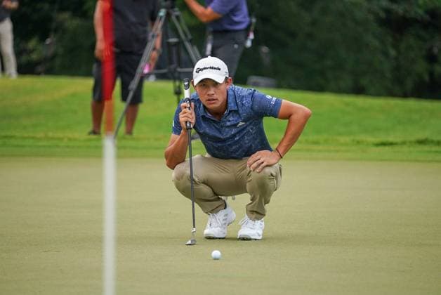 August 27, 2023, Atlanta, Georgia, USA: Collin Morikawa putting on the 1st hole during the forth round of the TOUR Championship East Lake Golf Club. Atlanta USA - ZUMAc170 20230827_znp_c170_036 Copyright: xAndrewxClarkx