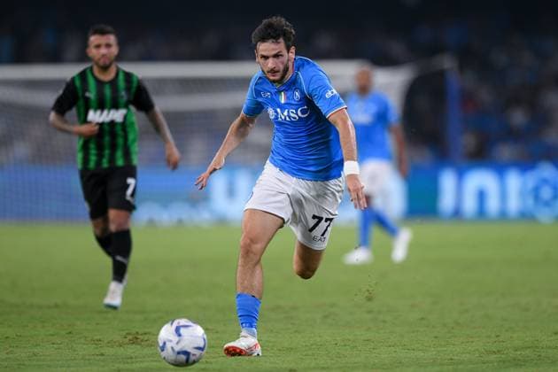 SSC Napoli v US Sassuolo - Serie A TIM Khvicha Kvaratskhelia of SSC Napoli during the Serie A Tim match between SSC Napoli and US Sassuolo at Stadio Diego Armando Maradona on August 27, 2023 in Naples, Italy. Naples Stadio Diego Armando Maradona Naples Italy Copyright: xGiuseppexMaffiax NAPOLI_SASSUOLO_SerieA_GM_27082023_2971