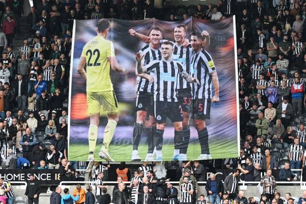 Mandatory Credit: Photo by Richard Lee Shutterstock (14068039da) Newcastle United fans unfurl a banner featuring Nick Pope, Sven Botman, Kieran Trippier, Dan Burn and Fabian Schar Newcastle United v Liverpool, Premier League, Football, St James Park, Newcastle, UK - 27 Aug 2023 EDITORIAL USE ONLY No use with unauthorised audio, video, data, fixture lists, club league logos or live services. Online in-match use limited to 120 images, no video emulation. No use in betting, games or single club league player publications. Newcastle United v Liverpool, Premier League, Football, St James Park, Newcastle, UK - 27 Aug 2023 EDITORIAL USE ONLY No use with unauthorised audio, video, data, fixture lists, club league logos or live services. Online in-match use limited to 120 images, no video emulation. No use in betting, games or single club league player publications. Copyright: xRichardxLee Shutterstockx 14068039da