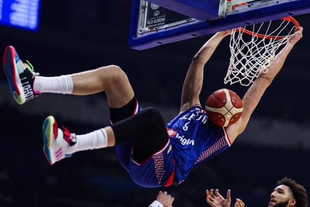 MANILA, PHILIPPINES - AUGUST 28: Nikola Jovic 5 of Serbia shoots the ball during the FIBA Basketball World Cup Group B game between Puerto Rico and Serbia at Araneta Coliseum on August 28, 2023 in Manila, Philippines.  Copyright: xVCGx 111451477889
