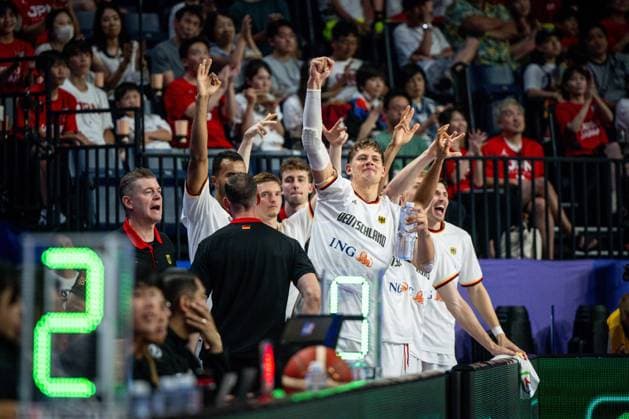 Basketball Okinawa 29 08 2023 FIBA Basketball World Cup 2023 World Championship Men Germany GER Finland FIN Cheers Germany Moritz Wagner Germany, No 13 and other