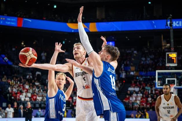 Basketball Okinawa 29 08 2023 FIBA Basketball World Cup 2023 Mens World Cup Germany GER Finland FIN Nils Giffey Germany, No 05 Mikael Jantunen Finland, No 18