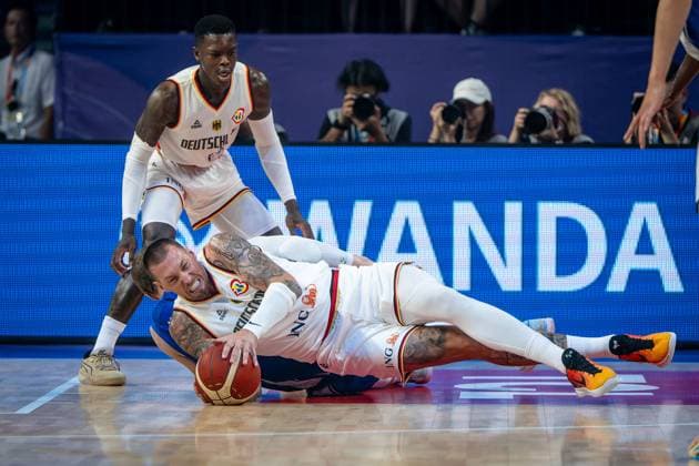 Basketball Okinawa 29 08 2023 FIBA Basketball World Cup 2023 World Cup Men Germany GER Finland FIN Daniel Theis Germany, No 10 Lauri Markkanen Finland, No 23 hidden