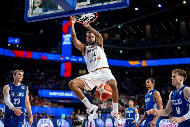 Basketball Okinawa 29 08 2023 FIBA Basketball World Cup 2023 Mens World Championship Germany GER Finland FIN Johannes Thiemann Germany, No 32 Lauri Markkanen Finland, No 23