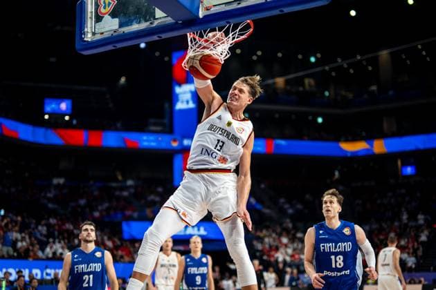 Basketball Okinawa 29 08 2023 FIBA Basketball World Cup 2023 Mens World Championship Germany GER Finland FIN Moritz Wagner Germany, No 13 Mikael Jantunen Finland, No 18
