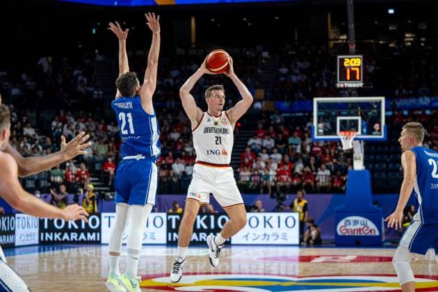 Basketball Okinawa 29 08 2023 FIBA Basketball World Cup 2023 Mens World Championship Germany GER Finland FIN Justus Hollatz Germany, No 21 Edon Maxhuni Finland, No 21