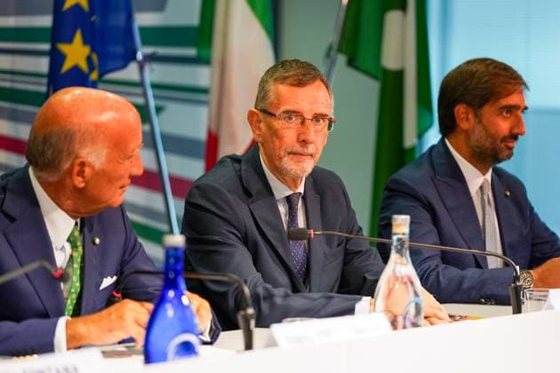 Paolo Pilotto, Monza city mayor, during the presentation press conference, PK, Pressekonferenz Formula 1 Pirelli Gran Premio d Italia 2023 on August 29th, 2023 in Monza, Italy. during 2023 GP Formula 1 Pirelli Grand Prix, Gran premio d Italia - Press Conference, Formula 1 Championship in Monza, Italy, August 29 2023 Copyright: xLucaxRossini IPAxSportx xipa-agex xx 0 IPA_IPA39929324