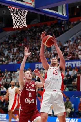 August 29, 2023, Jakarta, Jakarta, Indonesia: JAKARTA, INDONESIA Ã¢â‚¬ AUGUST 29: CanadaÃ¢â‚¬â ¢s Kelly Olynyk (R) is challenged by LatviaÃ¢â‚¬â ¢s Rolands Smits (L) on Canada vs Latvia game during 2023 FIBA Basketball World Cup in Jakarta, Indonesia on August 29 2023. The 2023 FIBA Basketball World Cup will held on August 25 until September 10, 2023 in Jakarta - Indonesia, Manila - Philipines dan Okinawa Ã¢â‚¬ Japan Jakarta Indonesia - ZUMAys1_ 0302388159st Copyright: xSijorixImagesx