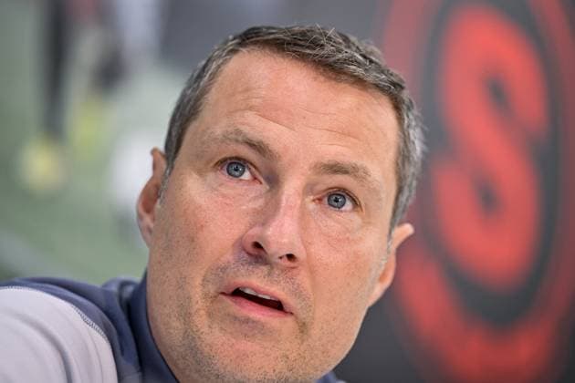 Coach of Sparta Praha Brian Priske speaks during the press conference, PK, Pressekonferenz prior to European League of Football 4th qualifying round return match: Sparta Praha vs Dinamo Zagreb in Prague, Czech Republic, August 30, 2023. (CTKxPhoto VitxSimanek) CTKPhotoP2023083003233  CTKPhotoP2023083003233