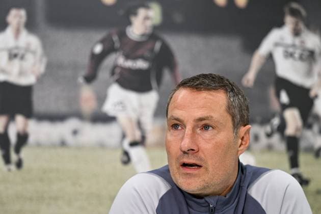 Coach of Sparta Praha Brian Priske speaks during the press conference, PK, Pressekonferenz prior to European League of Football 4th qualifying round return match: Sparta Praha vs Dinamo Zagreb in Prague, Czech Republic, August 30, 2023. (CTKxPhoto VitxSimanek) CTKPhotoP2023083003300  CTKPhotoP2023083003300