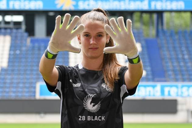 Goalkeeper Ena Mahmutovic MSV Duisburg Women GER, Soccer, MSV Duisburg Women Team Presentation Season 2023 24, 28 08 2023 DFL DFB REGULATES PROHIBIT ANY USE OF PHOTOGRAPHS AS IMAGE SEQUENCES AND OR QUASI VIDEO GER, Soccer, MSV Duisburg Women Team Presentation Season 2023 24, 28 08 2023 Duisburg Copyright: xEibner-Pressefoto ThomasxThienelx EP_TTL