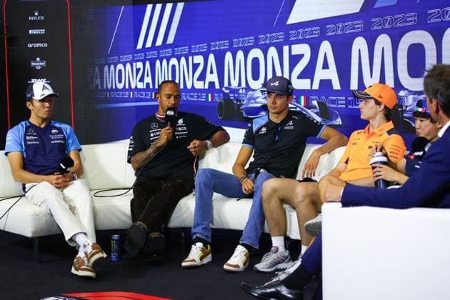 press conference, PK, Pressekonferenz during the 2023 Formula 1 Pirelli Grand Premio d™Italia Grand Prix, 14th round of the 2023 Formula One World Championship, WM, Weltmeisterschaft from September 1 to 3, 2023 on the Autodromo Nazionale di Monza, in Monza, Italy - F1 - ITALIAN GRAND PRIX 2023 DPPI Panoramic  00123032_EA010089