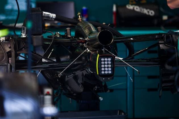 Aston Martin F1 Team AMR23, mechanical detail during the 2023 Formula 1 Pirelli Grand Premio d™Italia Grand Prix, 14th round of the 2023 Formula One World Championship, WM, Weltmeisterschaft from September 1 to 3, 2023 on the Autodromo Nazionale di Monza, in Monza, Italy - F1 - ITALIAN GRAND PRIX 2023 DPPI Panoramic  00123032_EA019903