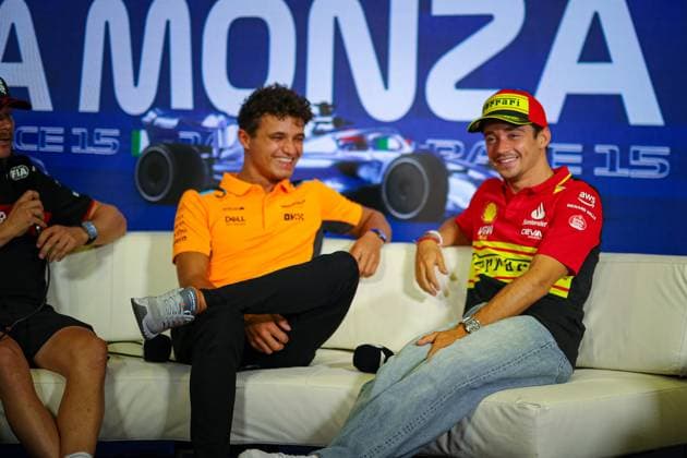 16 Charles Leclerc, (MON) Scuderia Ferrari and Lando Norris McLaren during the Italian GP, Monza 31 August-3 September 2023 Formula 1 World Championship, WM, Weltmeisterschaft 2023.  Copyright: xFedericoxBasilex xIPAx xipa-agenx xFedericoxBasilex 0 IPA_IPA39969794