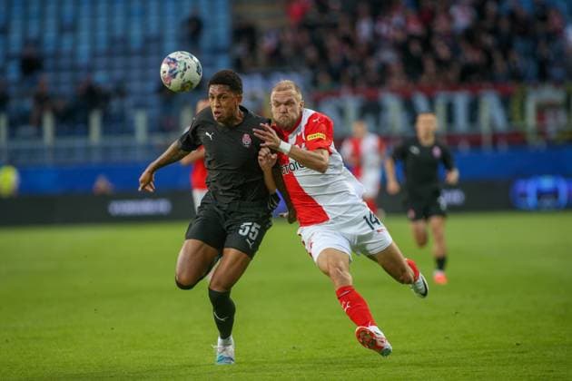 Fußball, EL Quali, Sorja Luhansk - Slavia Prag 2023.08.31 Lublin Pilka nozna Liga Europy UEFA sezon 2023 2024 Zoria Lugansk - Slavia Praga N z Jordan Mick van Buren Foto Wojciech Szubartowski PressFocus 2023.08.31 Lublin Football UEFA Europa League season 2023 2024 Zorya Luhansk - Slavia Prague Jordan Mick van Buren Credit: Wojciech Szubartowski PressFocus NEWSPIX.PL --- Newspix.pl  20230831PF_WS007