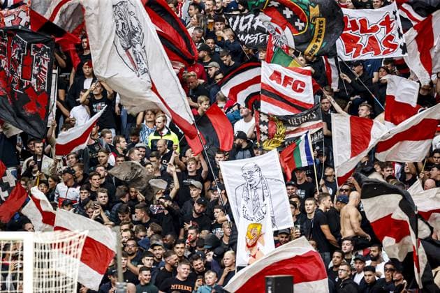 AMSTERDAM - Ajax supporters during the UEFA Europa League play-offs match between Ajax Amsterdam and PFC Ludogorets at the Johan Cruijff ArenA on August 31, 2023 in Amsterdam, Netherlands. ANP MAURICE VAN STONE UEFA Champions League - Play-Offs Second Leg 2023 2024 xVIxANPxSportx xxANPxIVx 476845455 originalFilename: 476845455.jpg